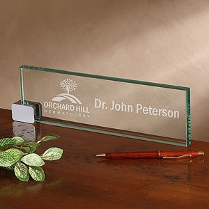 Personalized Corporate Engraved Logo Glass Nameplate - 8555