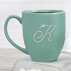 Rhinestone Initial Mug Personalized 16 oz Aqua Bistro Mug - 9874-A