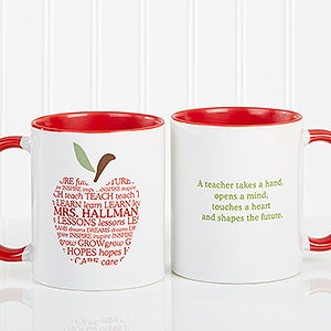 Personalized Teacher Coffee Mugs - Apple - Red Handle - 9915-R