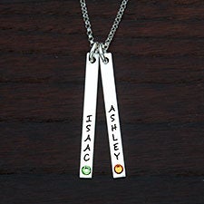 Personalized Bar Necklace with Birthstone  Stamped Name - 22784D
