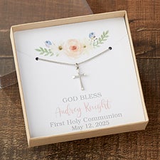 First Communion Cross Necklace With Personalized Display Card - 23720