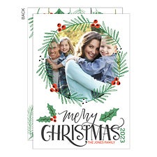 Floral Wreath Personalized Christmas Photo Cards - 25307