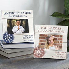 First Communion Compass Personalized Shiplap Picture Frame - 25497