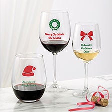 Personalized Christmas Icon Wine Glasses - 25994