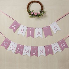 Modern Cross Girl Personalized First Communion Bunting Banner - 26760