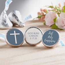 Modern Cross Boy Communion Personalized Candy Stickers for Favors - 27221