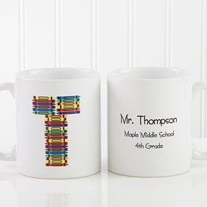 Crayon Letter Personalized Teacher Coffee Mug 11 oz.- White