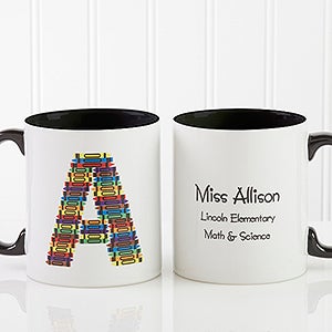 Crayon Letter Personalized Teacher Coffee Mug 11oz.- Black