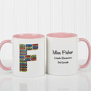 Crayon Letter Personalized Teacher Coffee Mug-11oz.- Pink