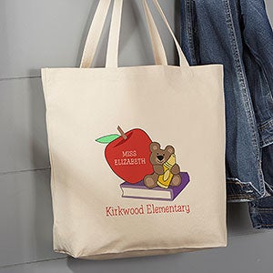 Teddy Bear Personalized Teacher Large Canvas Tote Bag