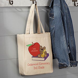 Teddy Bear Personalized Teacher Small Canvas Tote Bag