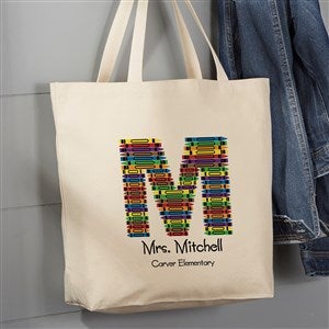 Crayon Letter Personalized Teacher Canvas Tote Bag- 20" x 15" - #10087