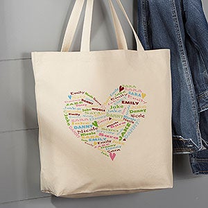 Her Heart of Love Personalized Large Canvas Tote Bag