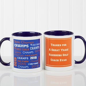 Personalized Sports Coach Coffee Mugs - Blue Handle