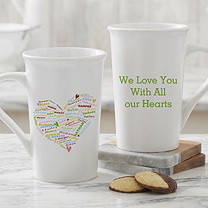 Personalized Latte Mug for Moms, Grandmas - Heart of Love