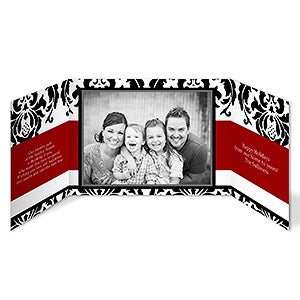 Personalized Photo Christmas Cards   Holiday Damask Gatefold Cards 