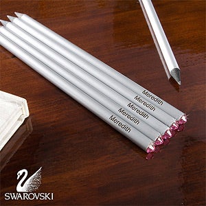 Personalized Pencil Set with Swarovski Stones   Pink