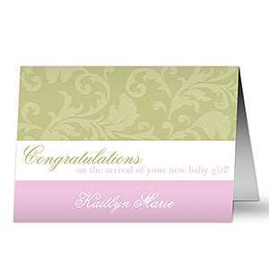 Personalized New Baby Greeting Cards - Floral Damask