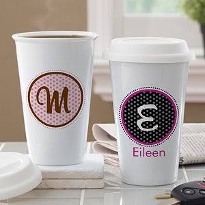 Personalized Travel Tumbler   Polka Dot Monogram