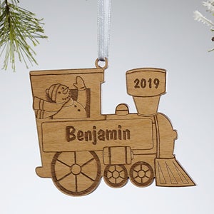 Holiday Train Personalized Natural Wood Ornament