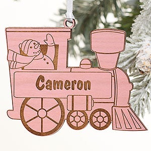 Holiday Train Personalized Pink Stain Wood Ornament