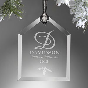 Engraved Glass Christmas Ornaments   Family Monogram