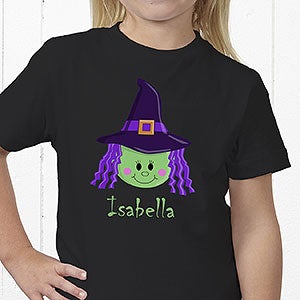 Girls Personalized Halloween T-Shirts - Witch - Youth X-Small (2-4) - Light Gray