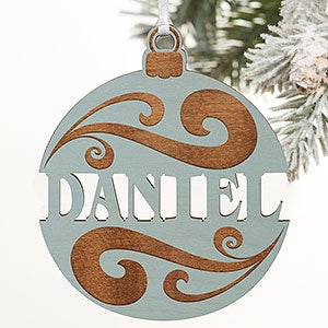 Personalized Name Ornament - Blue Stain Wood