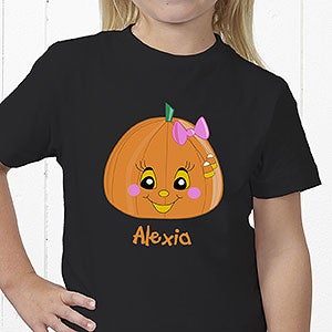 Girls Personalized Halloween Pumpkin T-Shirt - Youth Large (14-16) - Navy