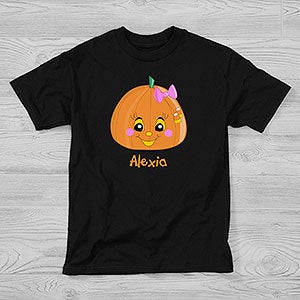 Girls Personalized Halloween Pumpkin T-Shirt - Youth Large - White