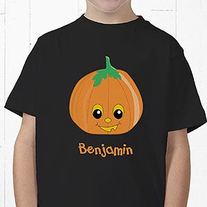 Boys Personalized Halloween Pumpkin T-Shirts - Youth Large (14-16) - Black