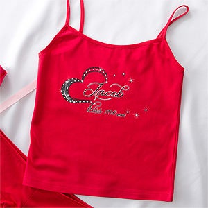 Red Personalized Ladies Camisole   Rhinestone Heart