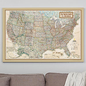 Personalized 28x42 National Geographic U.S. Canvas Map