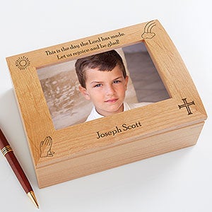 Personalized Boys First Communion Wooden Photo Box   The Day the Lord has Made