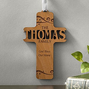 Bless Our Family Personalized Natural Wood Cross