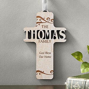 Bless Our Family Personalized Whitewashed Wood Cross