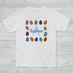 Personalized Kids Easter T-Shirt - Easter Eggs - Youth X-Small - Light Gray