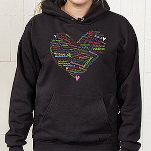 Her Heart of Love Personalized Black Hooded Sweatshirt