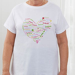 Heart of Love Personalized T-Shirts for Her - Black - Adult Large - White