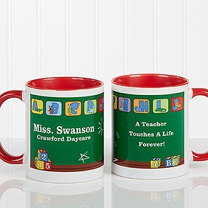 Personalized Teacher Coffee Mugs - Little Learners - Red Handle