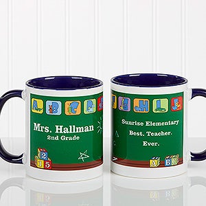 Personalized Teacher Coffee Mugs - Little Learners - Blue Handle