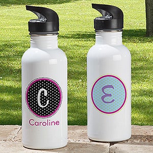 Personalized Aluminum Water Bottle - Polka Dot Monogram