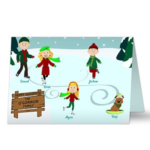 Personalized Christmas Cards - Ice Skating Family - Set of 15