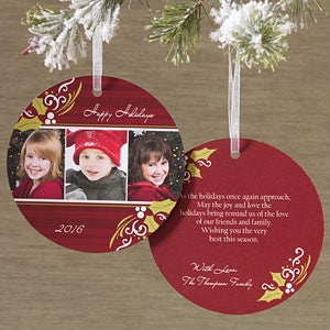 Cheerful Holly Personalized Hanging Photo Ornament Card