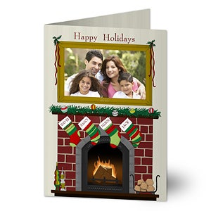 Personalized Photo Christmas Cards - Fireplace Greetings - Set of 15