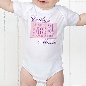 Personalized Baby Bodysuit - Baby Girl Birth Date  - Infant 12 Months - Red