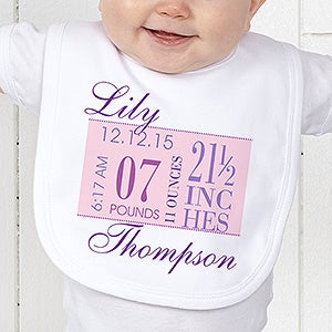 Girls Personalized Baby Bibs   Birth Date