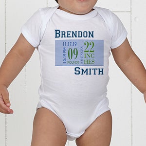 Personalized Baby Bodysuit - Baby Boy Birth Date  - Infant 12 Months - Grey