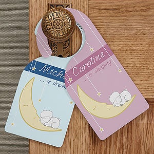 Personalized Baby Nursery Door Knob Hanger   Baby Is Sleeping