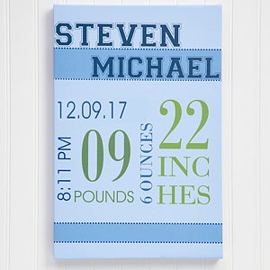 Baby's Big Day Personalized Canvas Print For Boys- 12 x 18